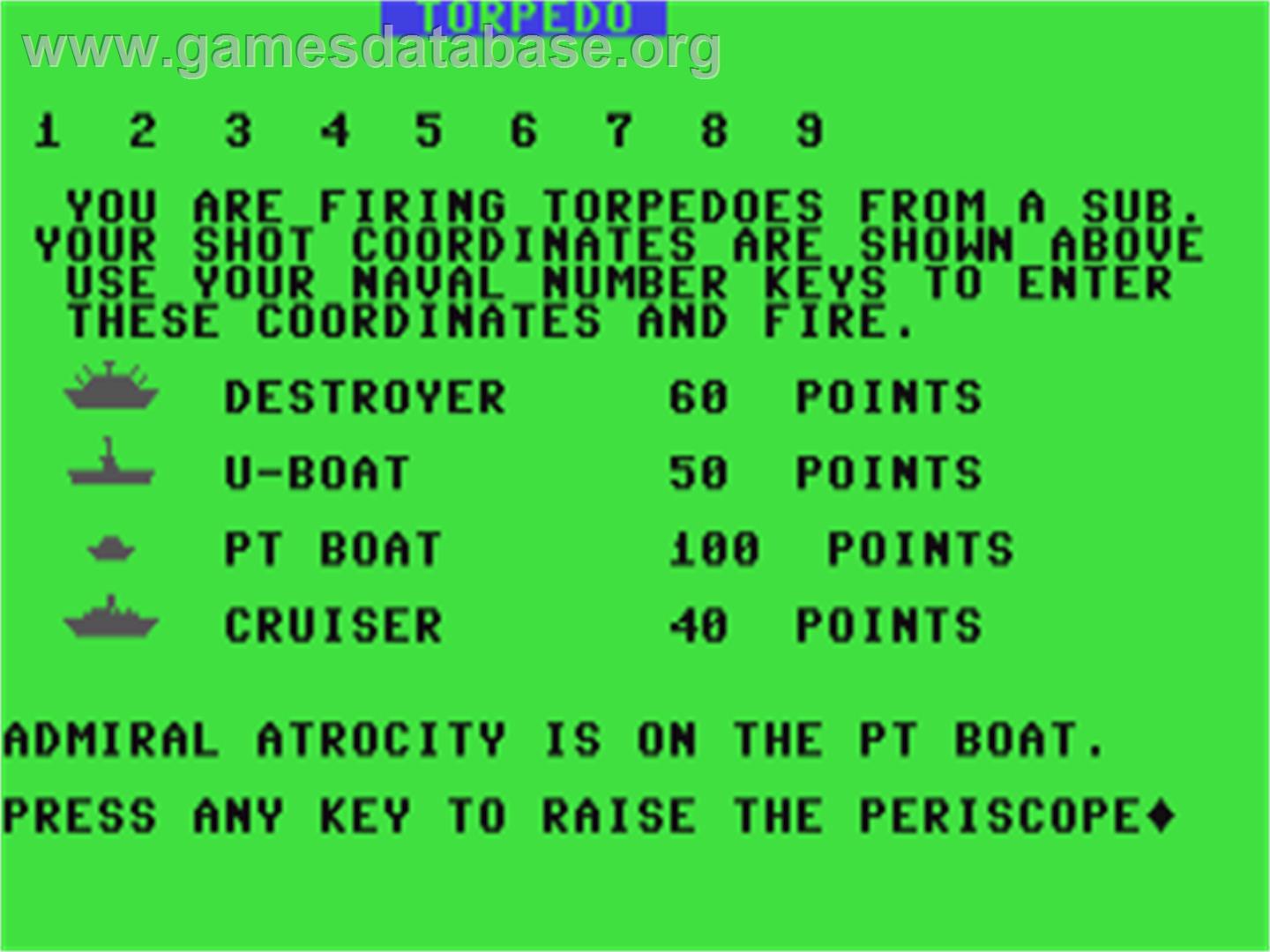Torpedo (Susie Software) - Commodore 64 - Artwork - Title Screen