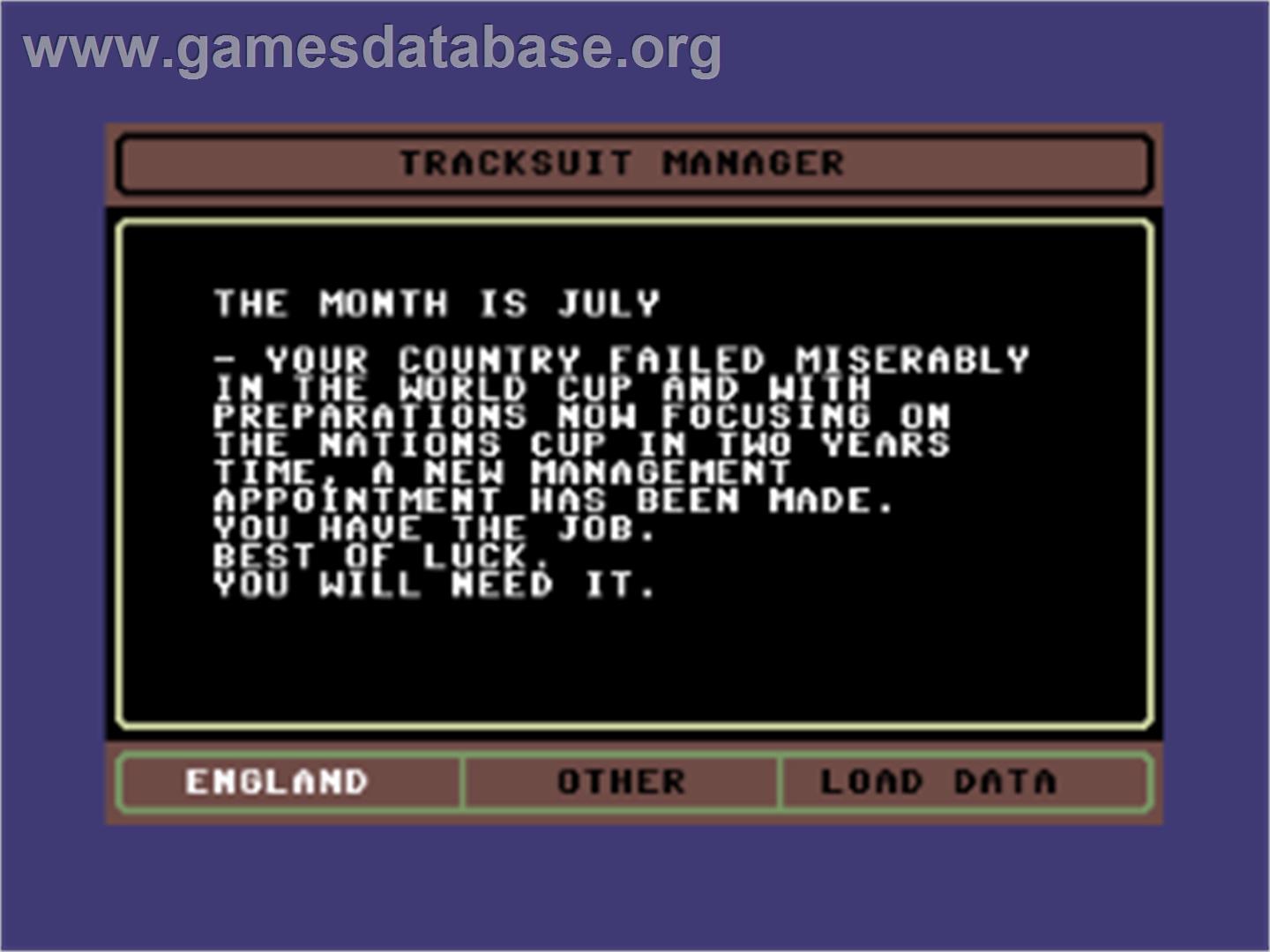 Tracksuit Manager - Commodore 64 - Artwork - Title Screen