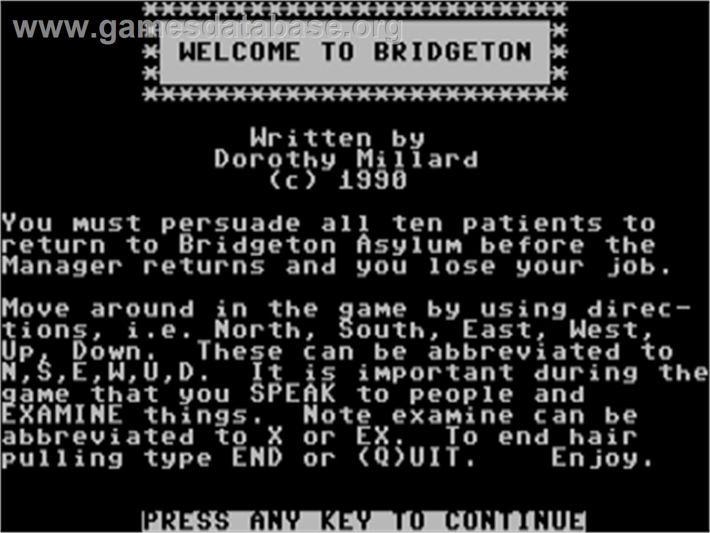 Trouble At Bridgeton - Commodore 64 - Artwork - Title Screen