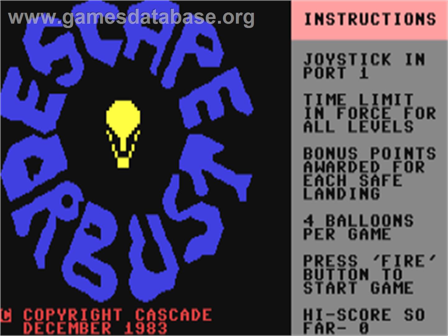 Tunnel Escape - Commodore 64 - Artwork - Title Screen