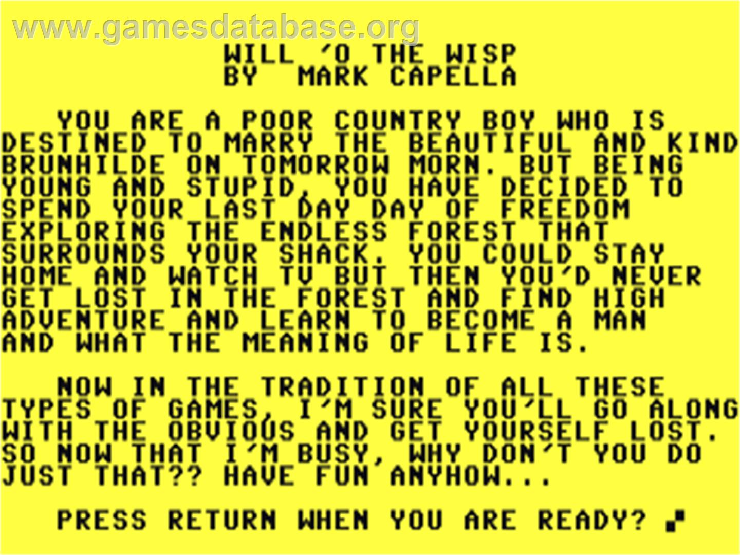 Will 'o The Wisp - Commodore 64 - Artwork - Title Screen