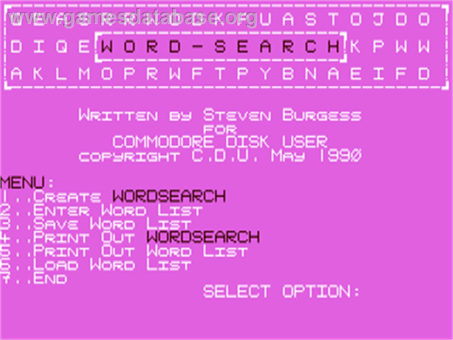 Wordsearch - Commodore 64 - Artwork - Title Screen