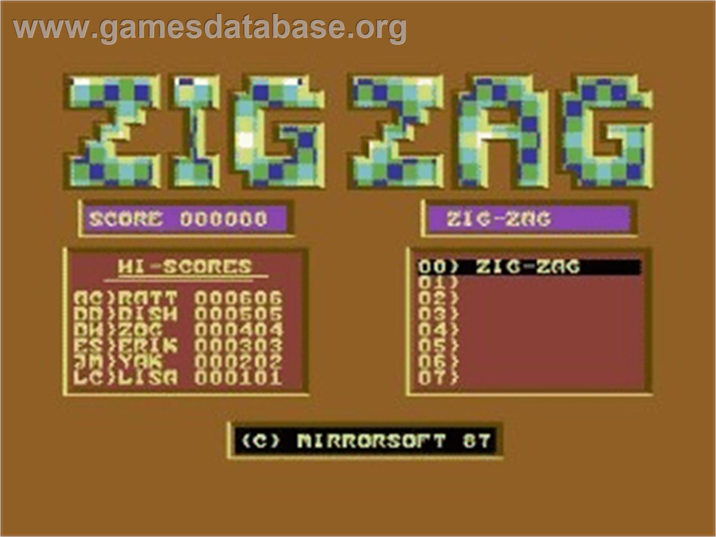Zig Zag (Mirrorsoft) - Commodore 64 - Artwork - Title Screen