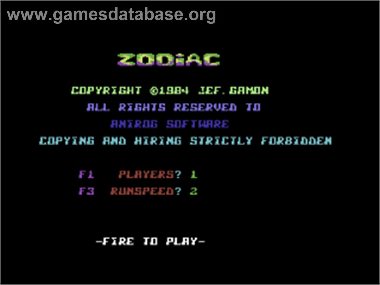 Zodiac (Incentive Software) - Commodore 64 - Artwork - Title Screen
