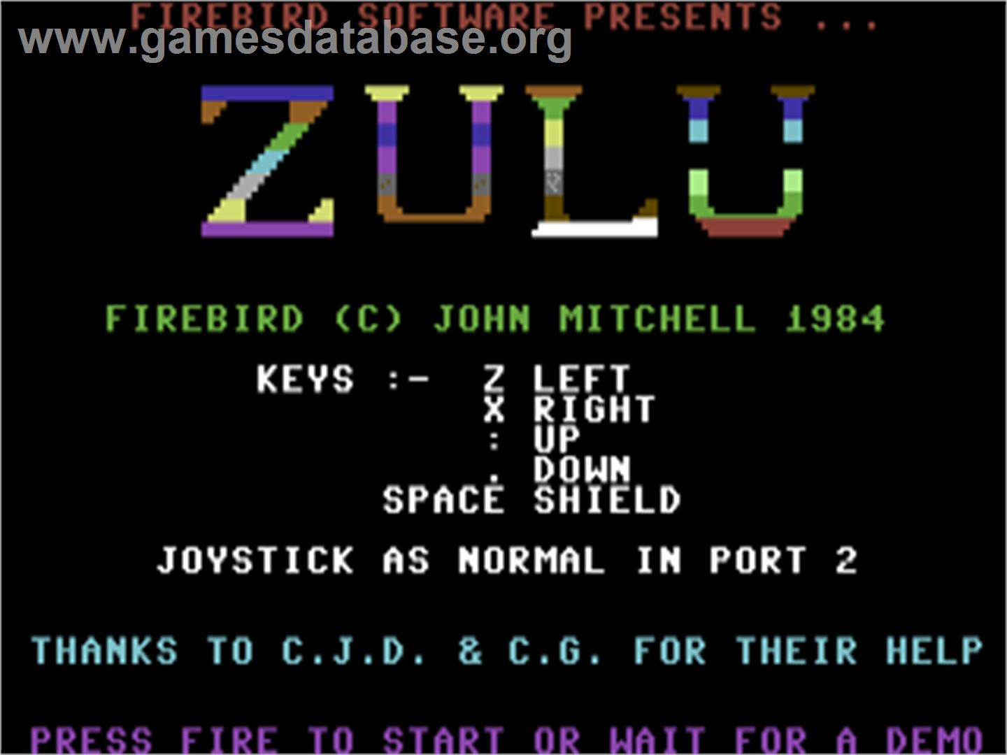 Zulu - Commodore 64 - Artwork - Title Screen