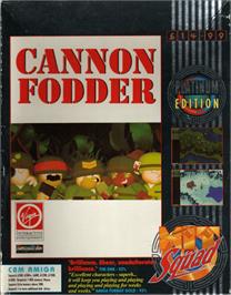 Box cover for Cannon Fodder on the Commodore Amiga.