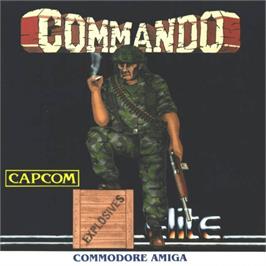 Box cover for Commando on the Commodore Amiga.