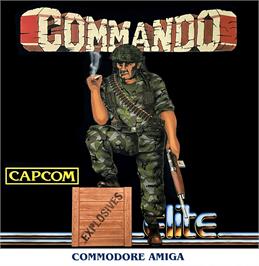 Box cover for Commando on the Commodore Amiga.