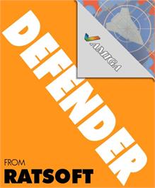Box cover for Defender on the Commodore Amiga.