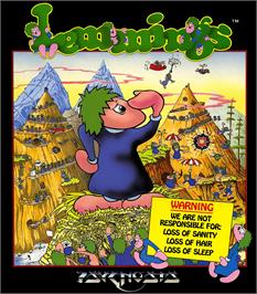 Box cover for Lemmings on the Commodore Amiga.
