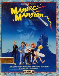 Box cover for Maniac Mansion on the Commodore Amiga.