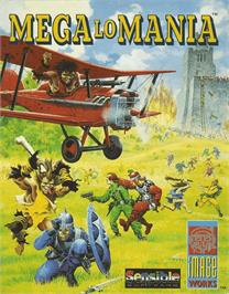 Box cover for Mega lo Mania on the Commodore Amiga.