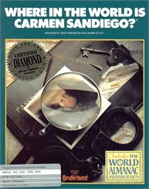 Box cover for Where in the World is Carmen Sandiego on the Commodore Amiga.