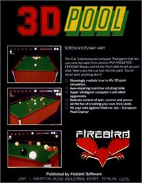 Box back cover for 3d Pool on the Commodore Amiga.