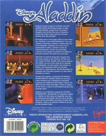 Box back cover for Aladdin on the Commodore Amiga.