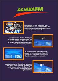 Box back cover for Alianator on the Commodore Amiga.