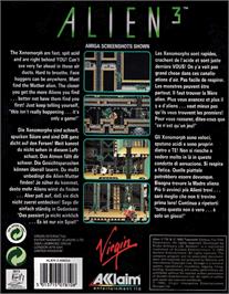 Box back cover for Alien 3 on the Commodore Amiga.