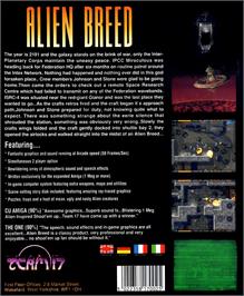 Box back cover for Alien Breed on the Commodore Amiga.