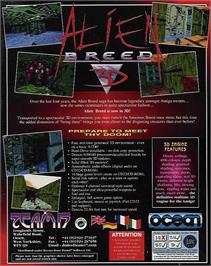 Box back cover for Alien Breed 3D on the Commodore Amiga.
