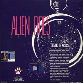 Box back cover for Alien Fires: 2199 AD on the Commodore Amiga.