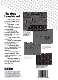Box back cover for Alien Syndrome on the Commodore Amiga.