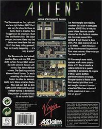 Box back cover for Alien³ on the Commodore Amiga.