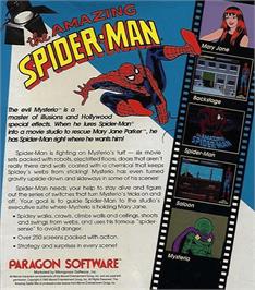 Box back cover for Amazing Spider-Man on the Commodore Amiga.
