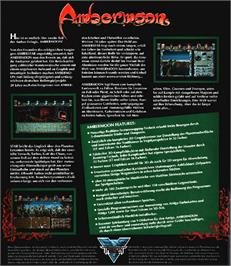Box back cover for Ambermoon on the Commodore Amiga.