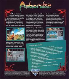 Box back cover for Amberstar on the Commodore Amiga.