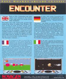 Box back cover for Amiga Encounter on the Commodore Amiga.