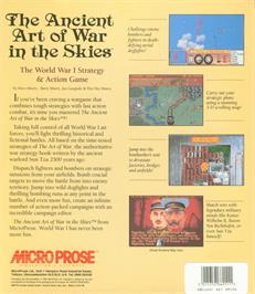 Box back cover for Ancient Art of War in the Skies on the Commodore Amiga.