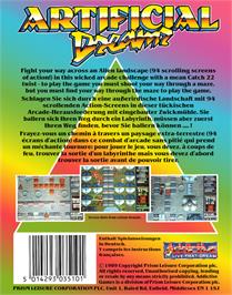 Box back cover for Artificial Dreams on the Commodore Amiga.