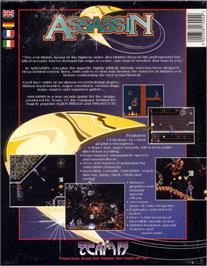 Box back cover for Assassin on the Commodore Amiga.