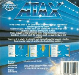 Box back cover for Atax on the Commodore Amiga.