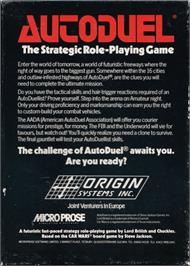Box back cover for AutoDuel on the Commodore Amiga.