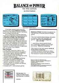 Box back cover for Balance Of Power - The 1990 Edition on the Commodore Amiga.