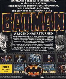 Box back cover for Batman: The Caped Crusader on the Commodore Amiga.