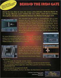 Box back cover for Behind the Iron Gate on the Commodore Amiga.