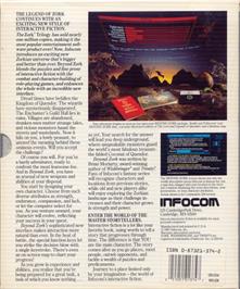 Box back cover for Beyond Zork: The Coconut of Quendor on the Commodore Amiga.