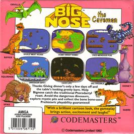 Box back cover for Big Nose the Caveman on the Commodore Amiga.