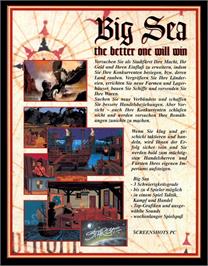 Box back cover for Big Sea: The Better One Will Win on the Commodore Amiga.