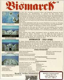 Box back cover for Bismarck on the Commodore Amiga.