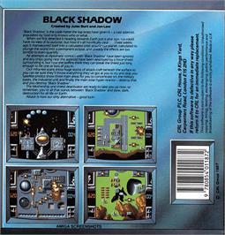 Box back cover for Black Shadow on the Commodore Amiga.