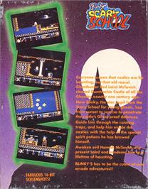 Box back cover for Blinky's Scary School on the Commodore Amiga.