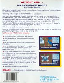 Box back cover for Breach on the Commodore Amiga.