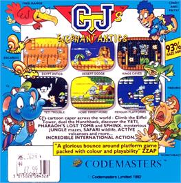 Box back cover for CJ's Elephant Antics on the Commodore Amiga.