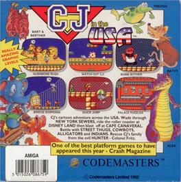 Box back cover for CJ in the USA on the Commodore Amiga.