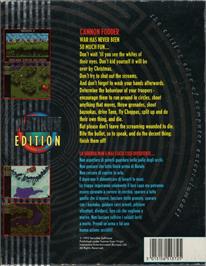Box back cover for Cannon Fodder on the Commodore Amiga.