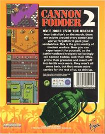 Box back cover for Cannon Fodder 2 on the Commodore Amiga.