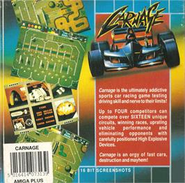 Box back cover for Carnage on the Commodore Amiga.